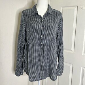 Anthropologie Velvet By Graham & Spencer Gingham Tunic Top XL Long Sleeve Preppy
